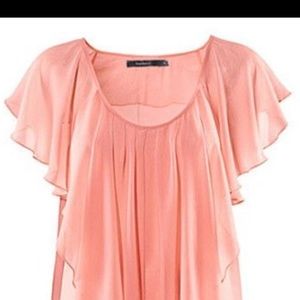 AKA New York peach silk flutter sleeve top